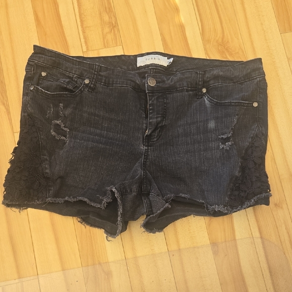 torrid Pants - Black Denim Shorts Torrid Size 20 Plus Size Lace Legs Stretchy